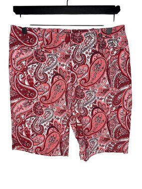 Talbots Women's 6P Paisley Shorts Red Pink Cotton Stretch Summer Petite